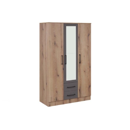 IVA 3K2F Ντουλάπα τρίφυλλη με 2 συρτάρια και καθρέφτη artisan/ γκρι