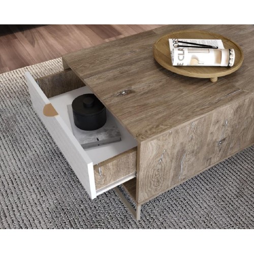 Τραπέζι σαλονιού με σερβιτόρο DENVER δρυς kalaj/ λευκό γυαλιστερό 100x68x46