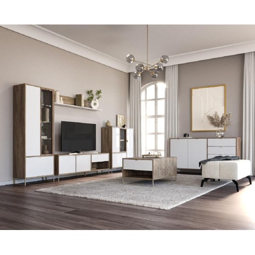 Επιτοίχιο ράφι Denver Δρυς Kalaj με Λευκό γυαλιστερό 172,8x21x24,2εκ.