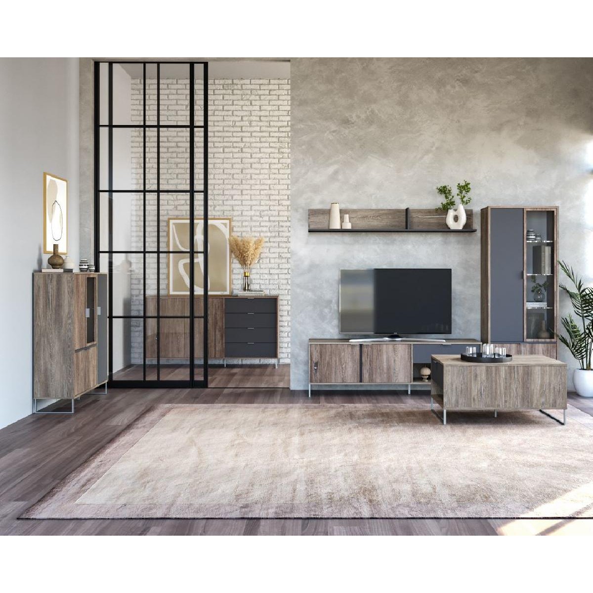 Επιτοίχιο ράφι DENVER δρυς kalaj/ ανθρακί 172,8x21x24,2