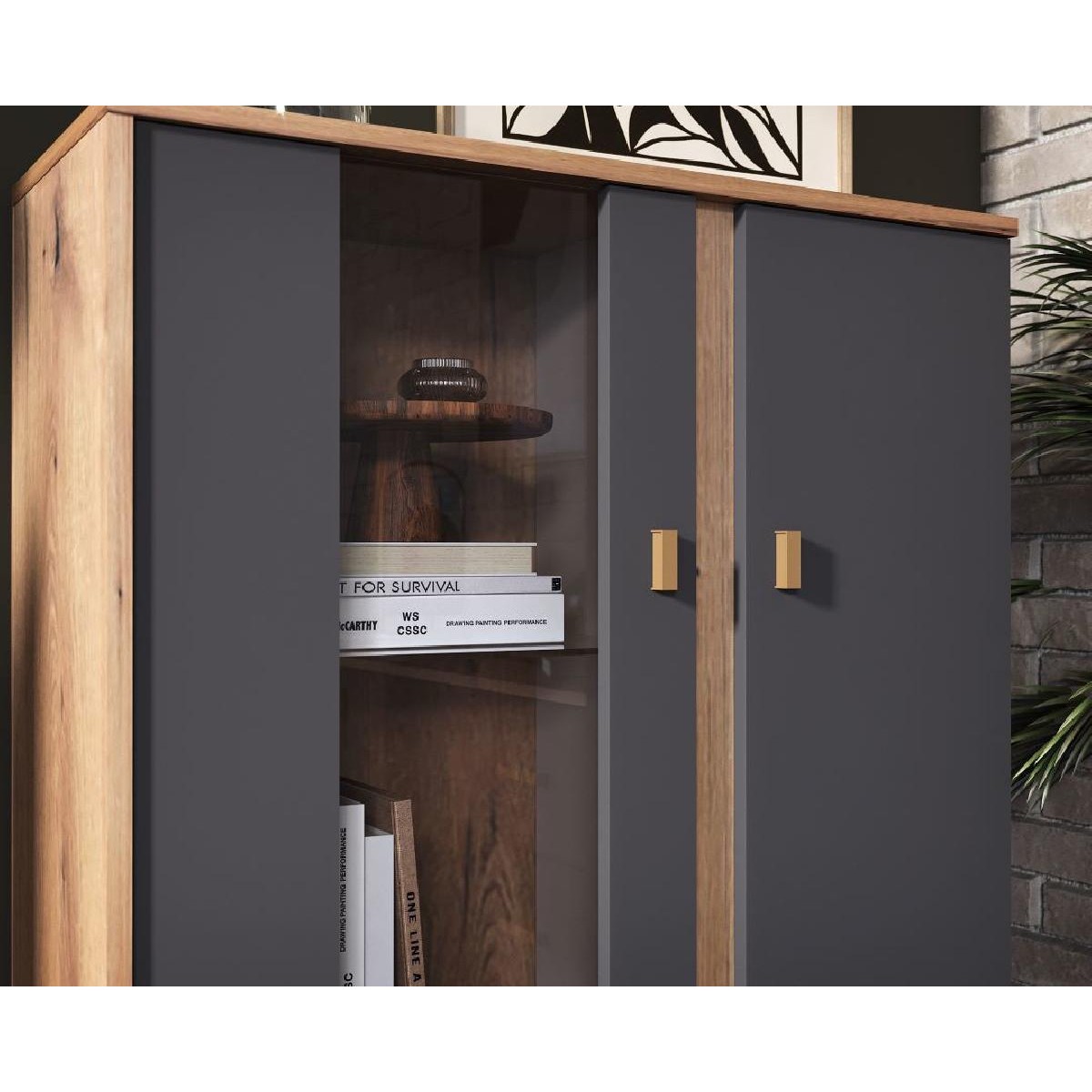 Βιτρίνα ψηλή PORTO artisan/ λευκό 66,2x35x187