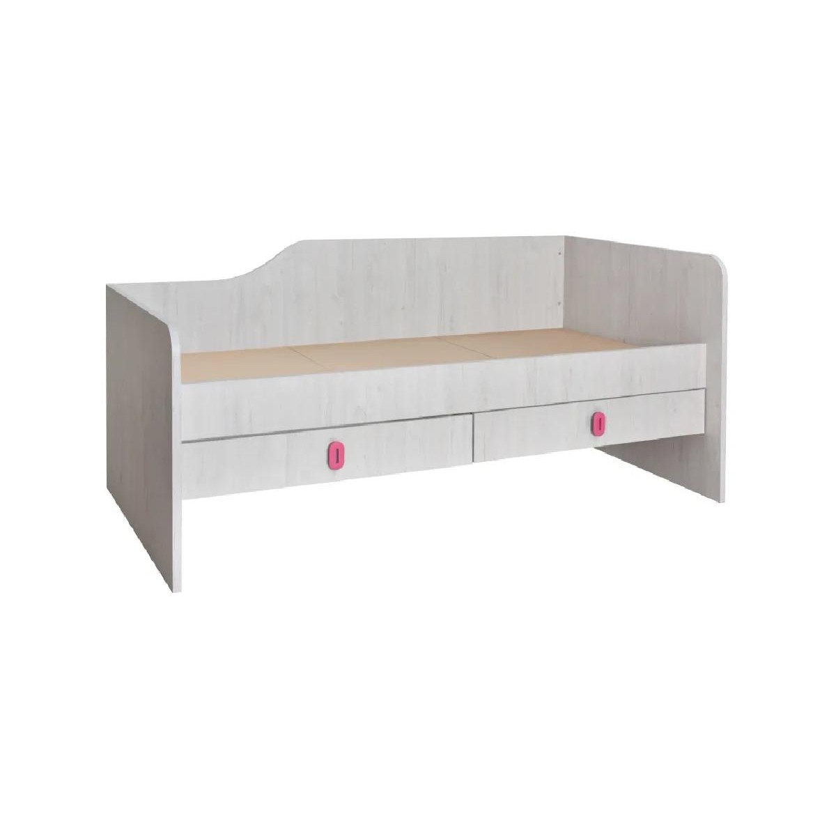 Μονό κρεβάτι με 2 συρτάρια Numero 2F Ασπρος Δρυς/Ροζ