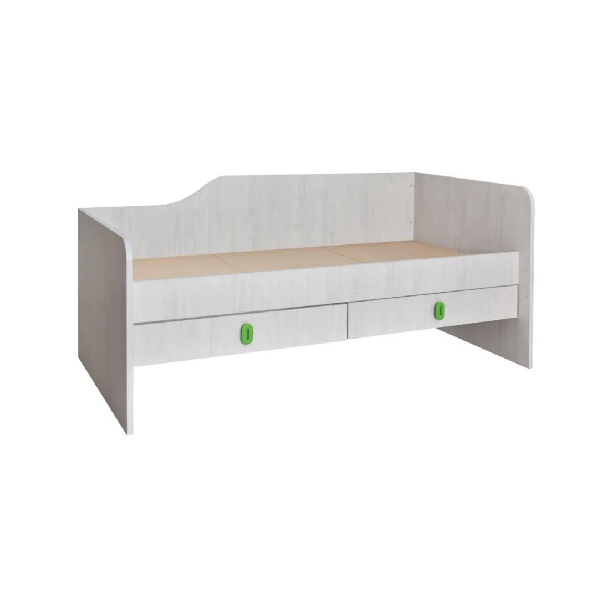 Μονό κρεβάτι με 2 συρτάρια δεξιάς φοράς Numero 2F Ασπρος Δρυς/ Πράσινο