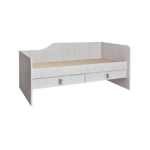 Μονό κρεβάτι με 2 συρτάρια δεξιάς φοράς Numero 2F Ασπρος Δρυς/ Μωβ