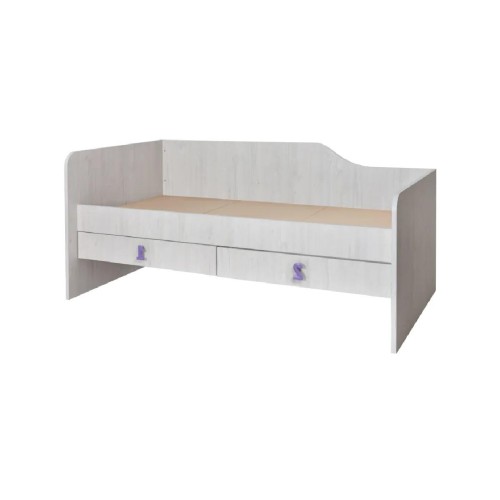 Μονό κρεβάτι με 2 συρτάρια αριστερής φοράς Numero 2F Ασπρος Δρυς/ Μωβ