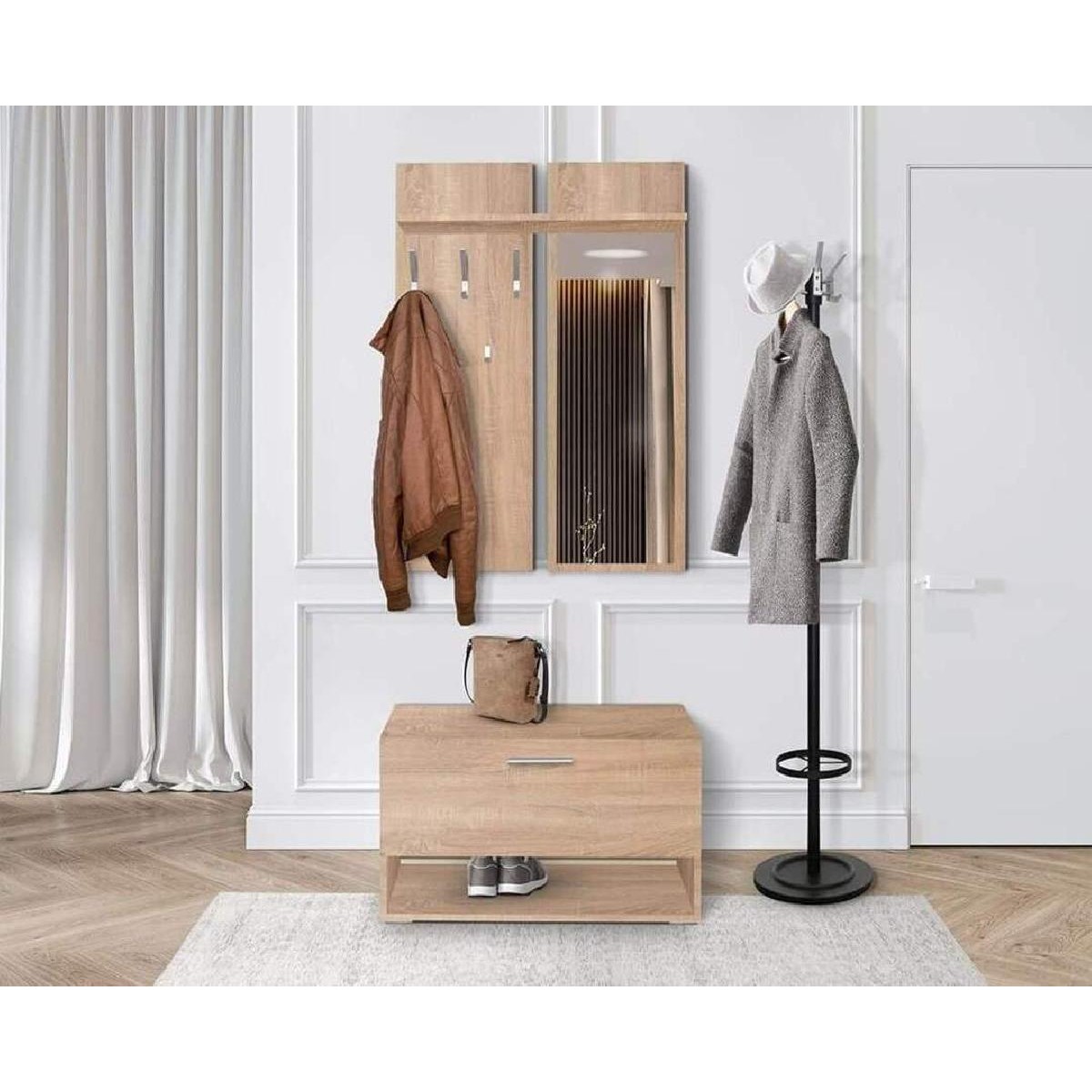 Έπιπλο εισόδου με καθρέφτη DONATELO δρυς 90x37x209