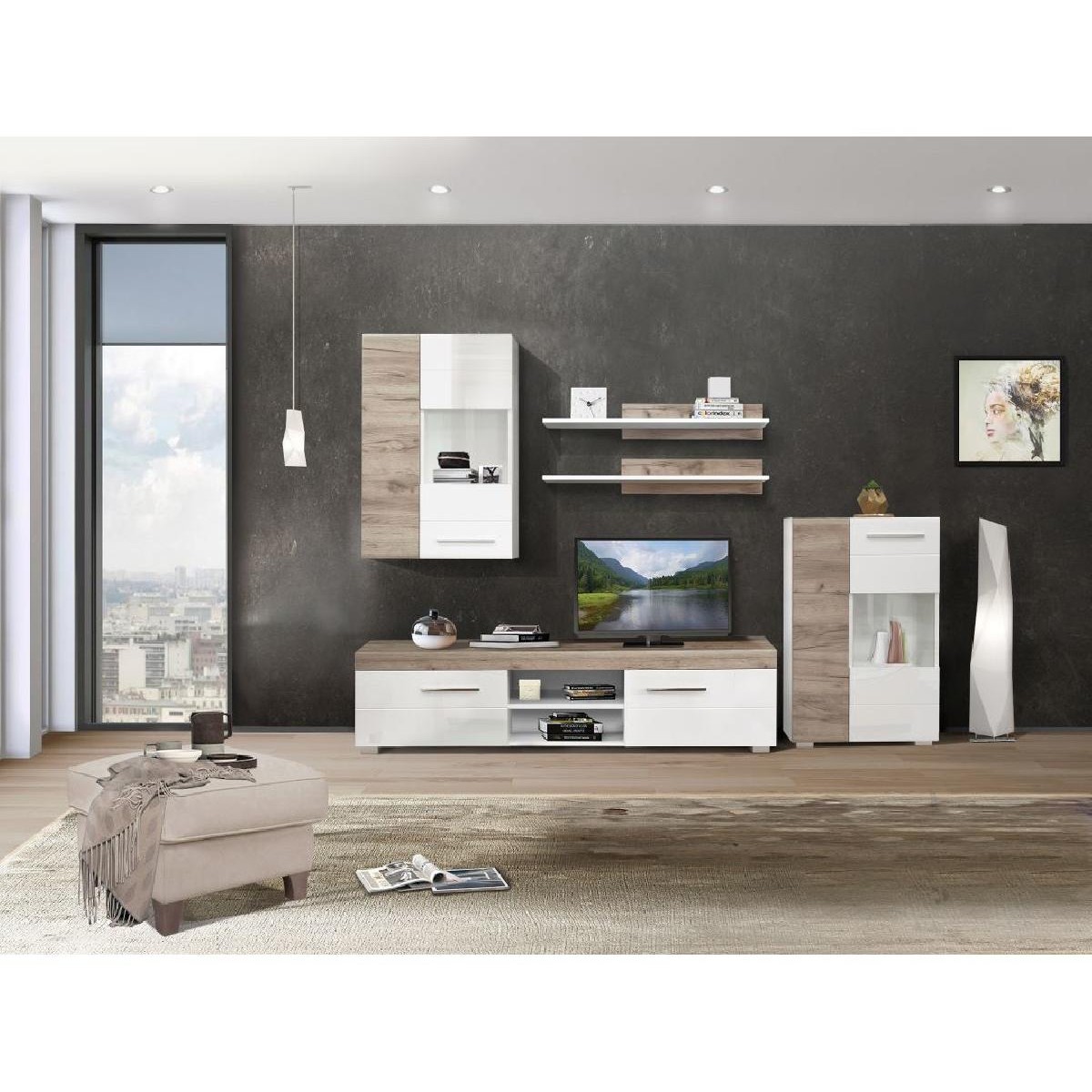 Έπιπλο TV BARCELONA γκρι δρυς/ λευκό γυαλιστερό 180x40x45,5