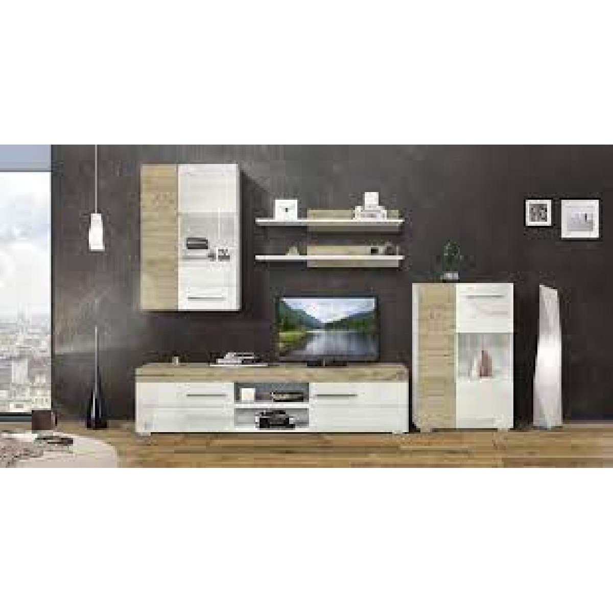 Έπιπλο TV BARCELONA γκρι δρυς/ λευκό γυαλιστερό 180x40x45,5