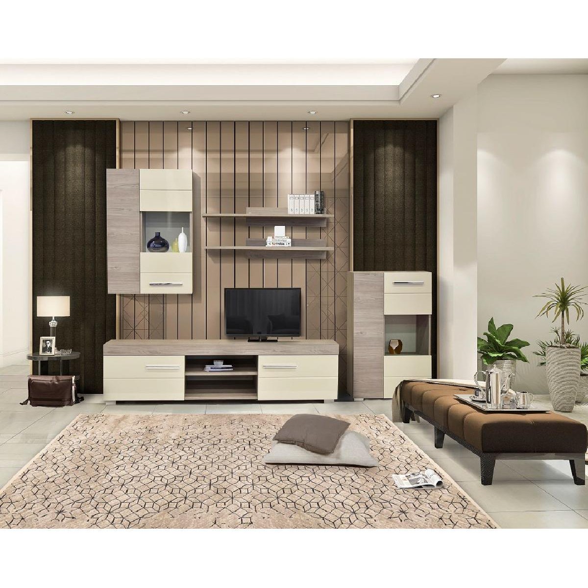 Έπιπλο TV BARCELONA γκρι δρυς/ λευκό γυαλιστερό 180x40x45,5