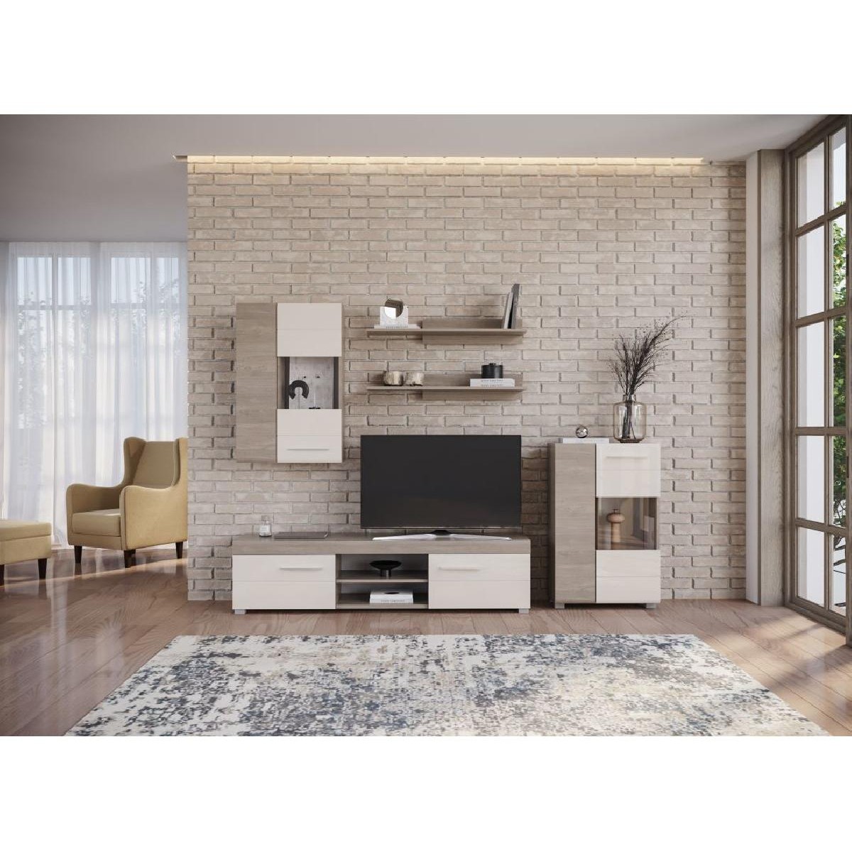 Έπιπλο TV BARCELONA nordic δρυς/ άμμου γυαλιστερό 180x40x45,5