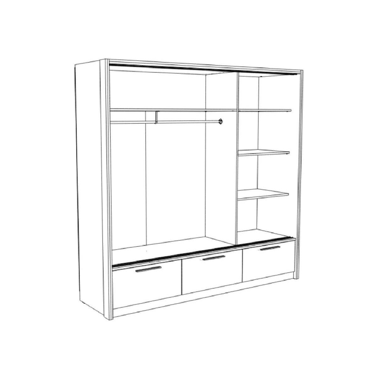 Συρόμενη ντουλάπα με καθρέφτη και 3 συρτάρια KALIOPA 230 artisan/ γκρι 228,6x64x222