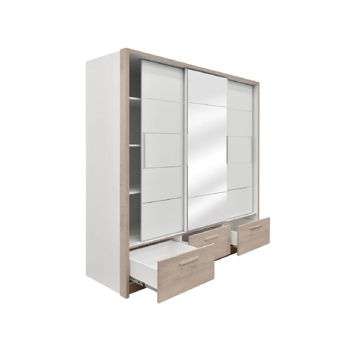 Συρόμενη ντουλάπα με καθρέφτη και 3 συρτάρια KALIOPA 230 artisan/ γκρι 228,6x64x222