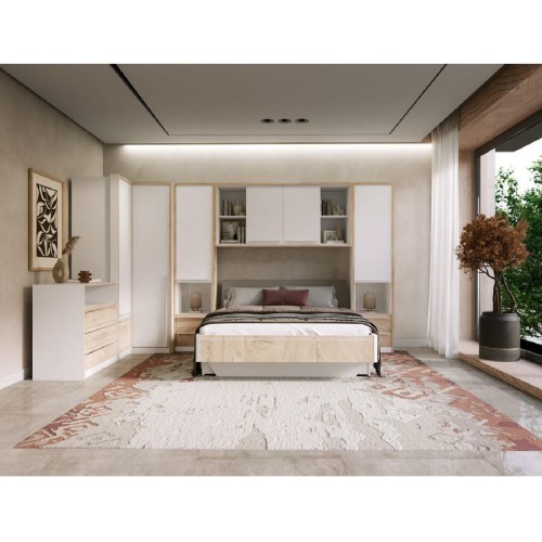 Ανοιγόμενη ντουλάπα με ράφια και 2 συρτάρια KALIOPA 1V2F premium δρυς/ λευκό 52,5x45,5x215,5