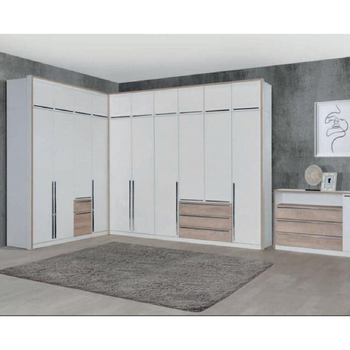 Ανοιγόμενη ντουλάπα με 2 εσωτερικά συρτάρια KALIOPA 2V2F premium δρυς/ λευκό 100x54,5x215,5