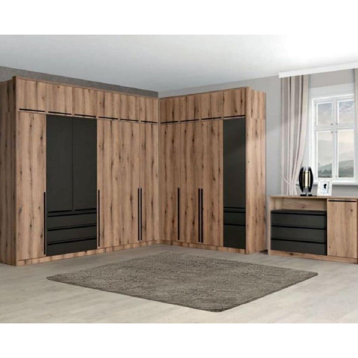 Ανοιγόμενη ντουλάπα με 2 εσωτερικά συρτάρια KALIOPA 2V2F artisan/ γκρι 100x54,5x215,5