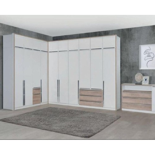 Ανοιγόμενη ντουλάπα με 3 συρτάρια KALIOPA 4V3F premium δρυς/ λευκό 194,5x54,5x215,5