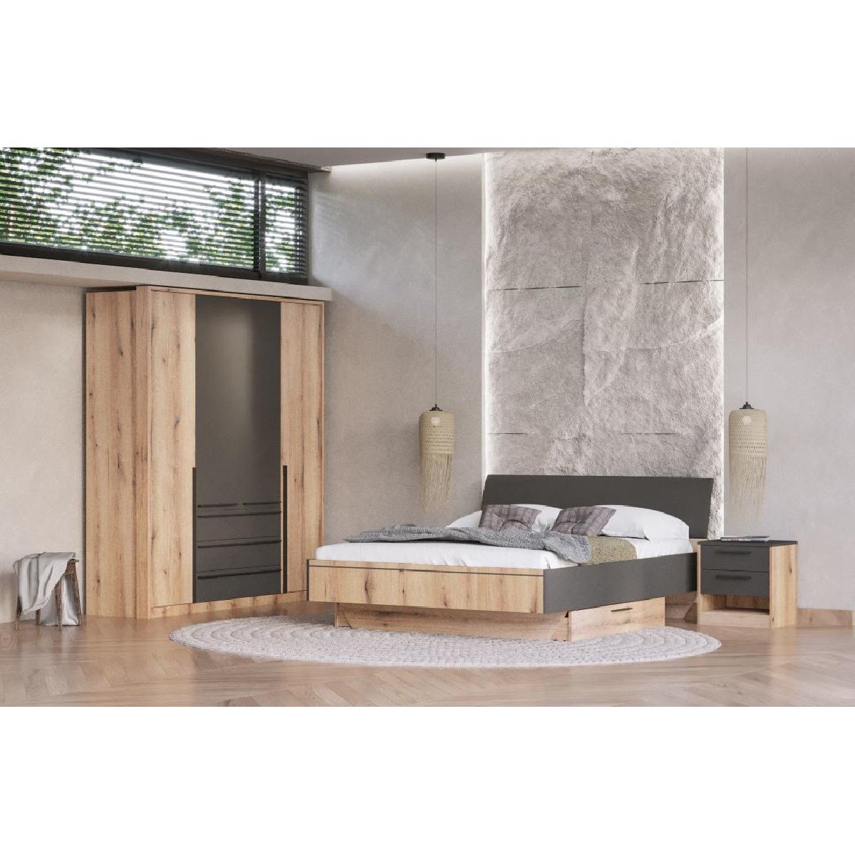 Ανοιγόμενη ντουλάπα με 3 συρτάρια KALIOPA 4V3F artisan/ γκρι 194,5x54,5x215,5