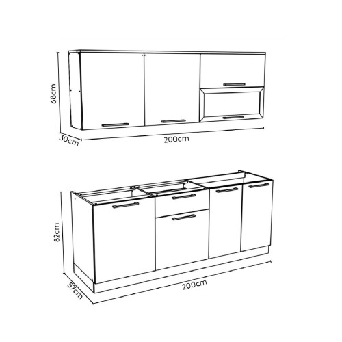 Σετ κουζίνας 2 μέτρων COMFORT LINA 200 Κασμίρ- Cremona