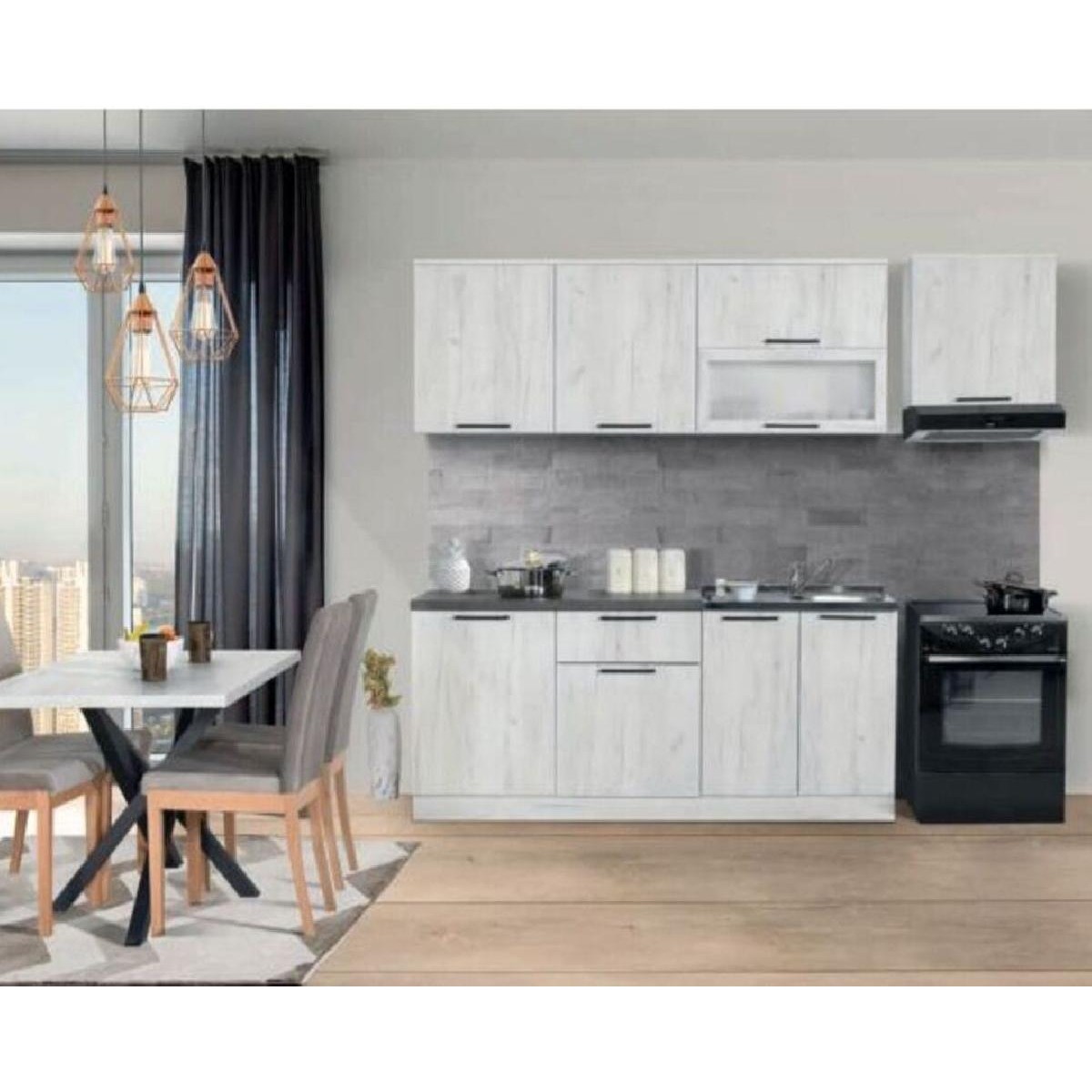 Σετ κουζίνας 2 μέτρων COMFORT 200 Δρυς πάγου