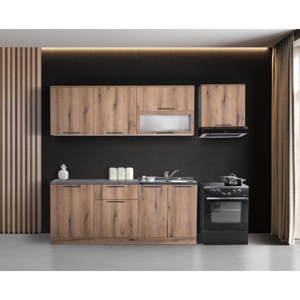 Σετ κουζίνας 2 μέτρων COMFORT 200 Δρυς πάγου