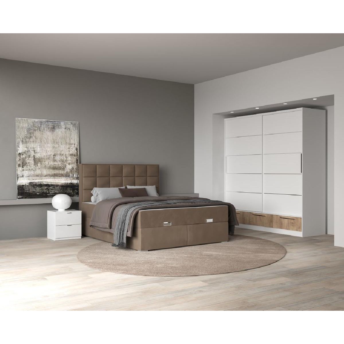 Συρόμενη ντουλάπα με 3 συρτάρια LARA 150 premium δρυς/ λευκό 149x62x220