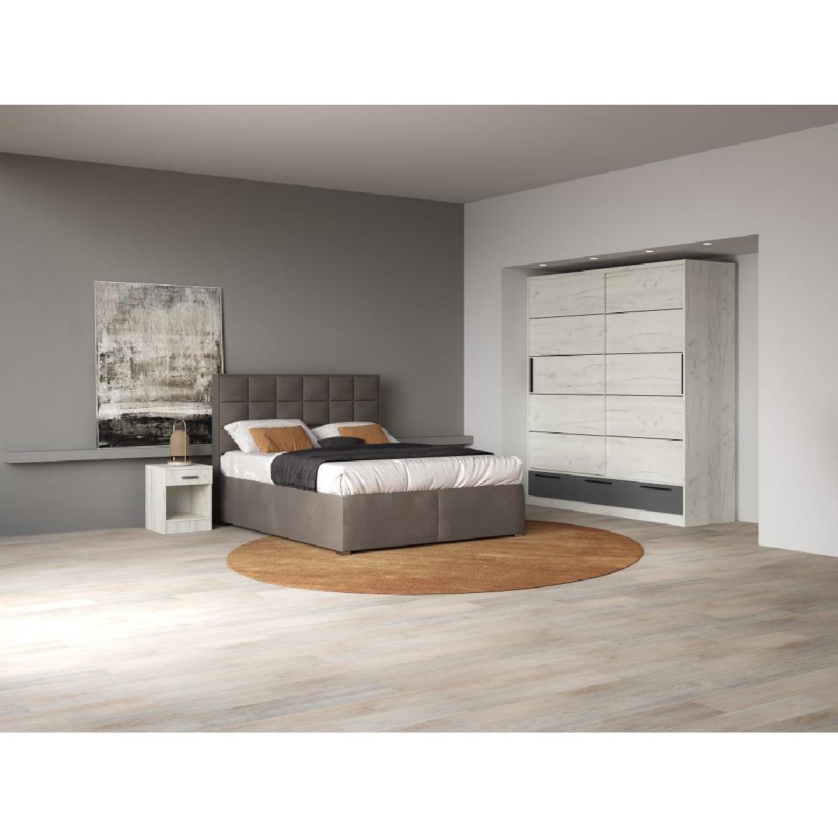 Συρόμενη ντουλάπα με 3 συρτάρια LARA 150 δρυς πάγου/ ανθρακί 149x62x220