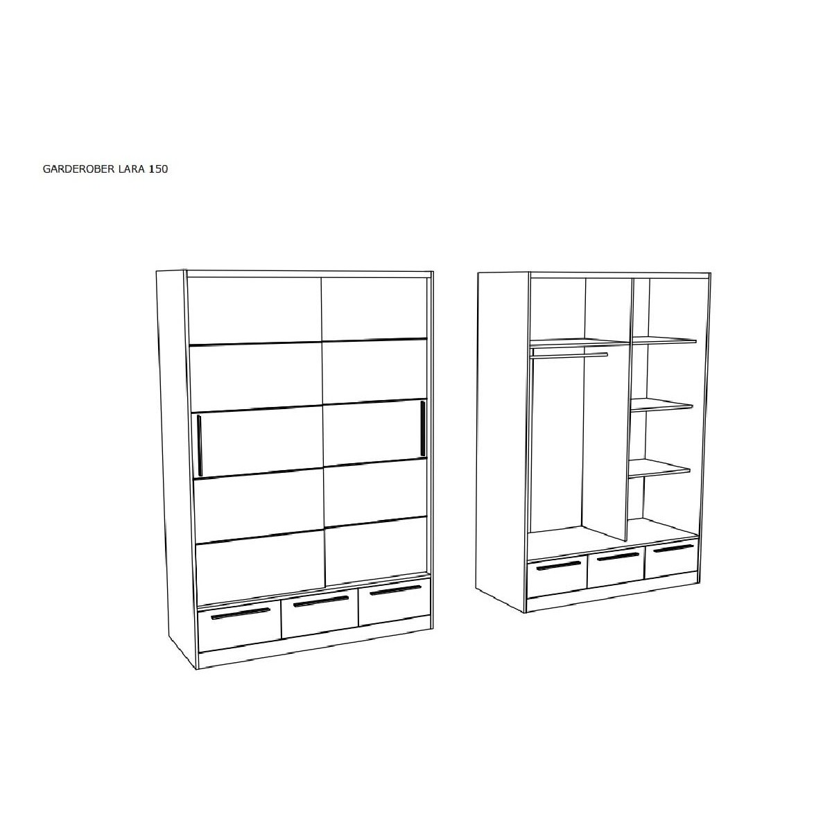 Συρόμενη ντουλάπα με 3 συρτάρια LARA 150 artisan/ γκρι 149x62x220