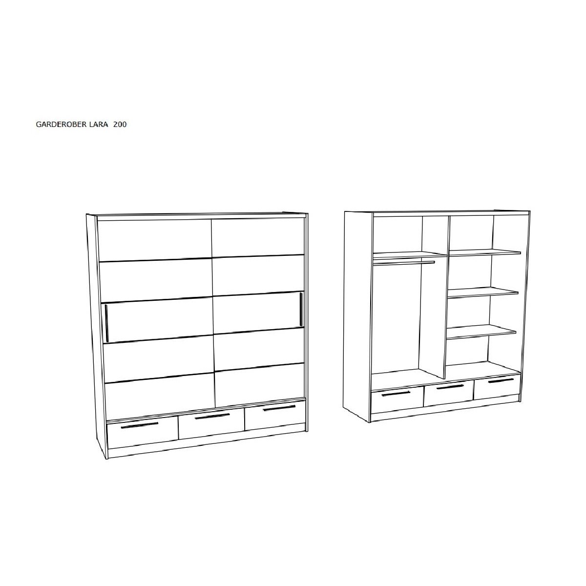 Συρόμενη ντουλάπα με 3 συρτάρια LARA 200 δρυς πάγου/ ανθρακί 200x62x220