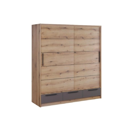 Συρόμενη ντουλάπα με 3 συρτάρια LARA 200 artisan/ γκρι 200x62x220