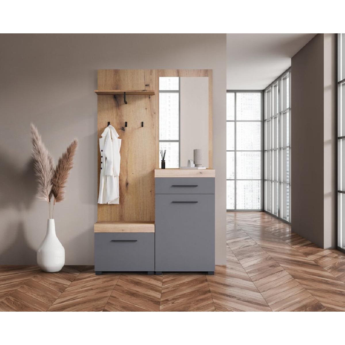 Έπιπλο εισόδου με καθρέφτη GENOVA artisan/ γκρι 120x38x209