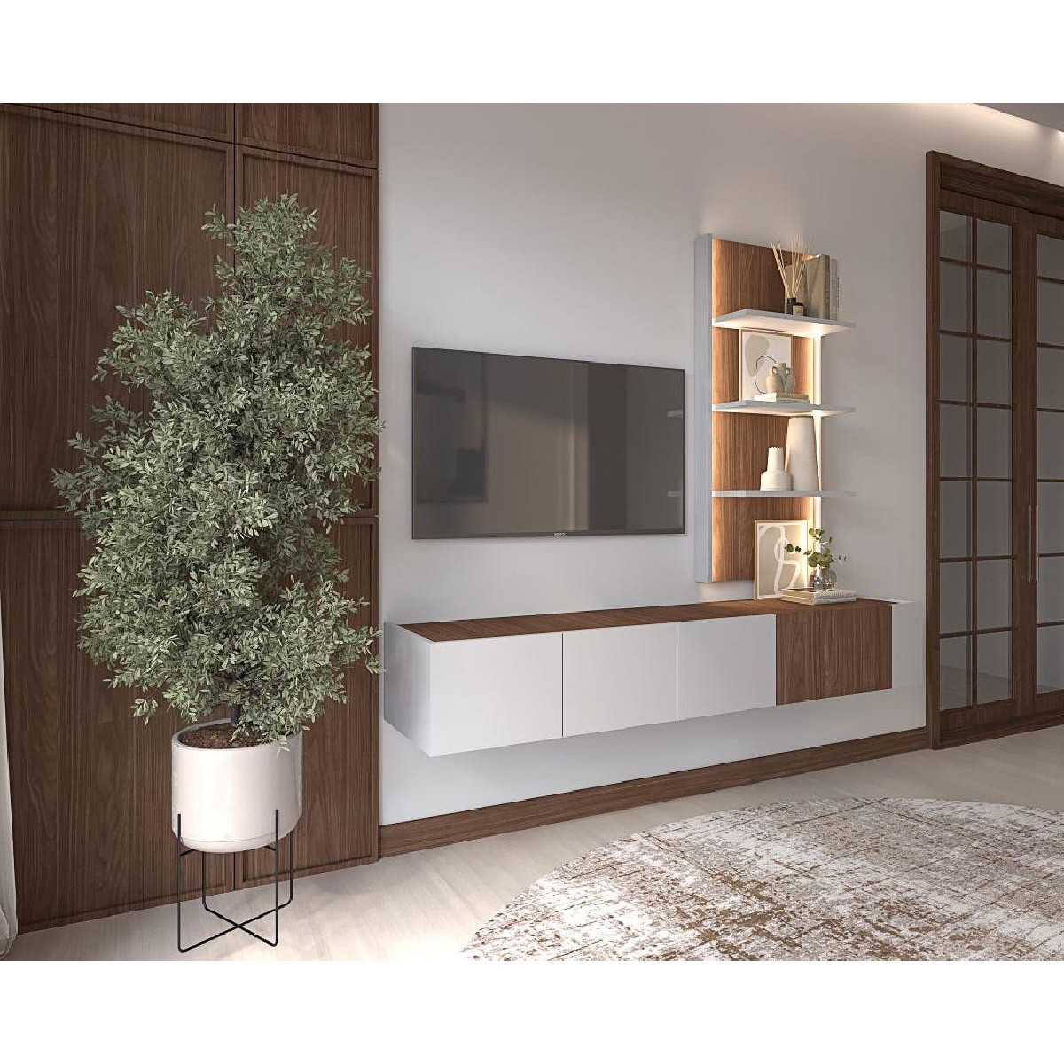 Επιτοίχιο έπιπλο TV SMART κανέλα/ κασμίρ 180x40x28,5