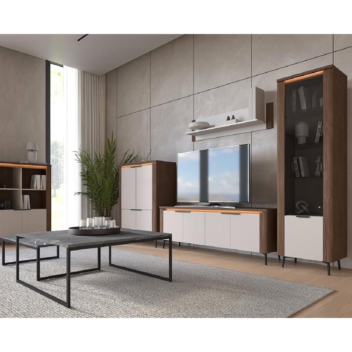 Έπιπλο TV ASTANA 165 με φωτισμό led καρυδί/ κασμίρ 165,2x40x59,9