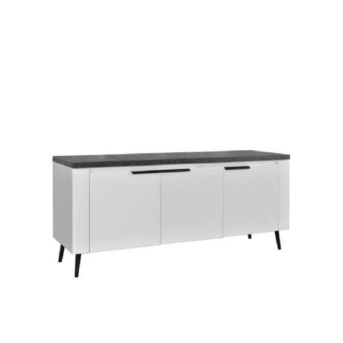 Έπιπλο TV ASTANA 128 με φωτισμό led λευκό γυαλιστερό/ μαύρο μάρμαρο 128,3x40x59,9