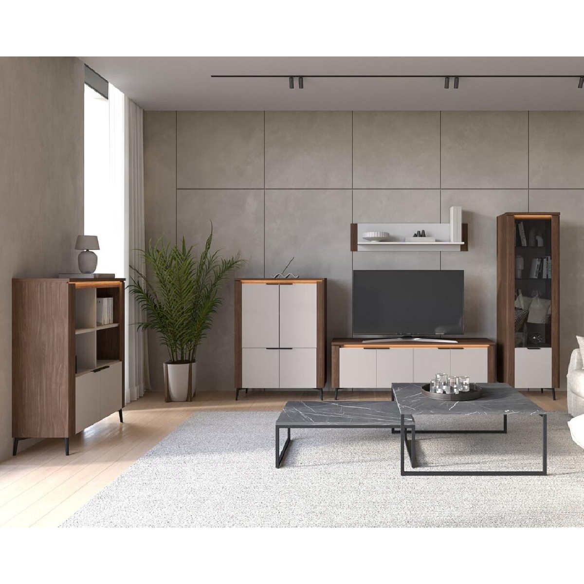 Έπιπλο TV ASTANA 128 με φωτισμό led καρυδί/ κασμίρ 128,3x40x59,9