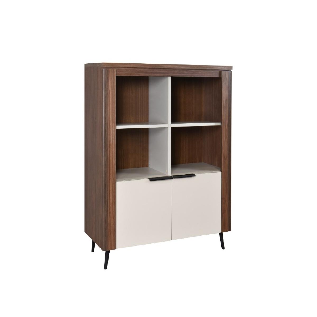 Βιτρίνα χαμηλή με 2 πόρτες ASTANA με φωτισμό led λευκό γυαλιστερό/ μαύρο μάρμαρο 91x40x125