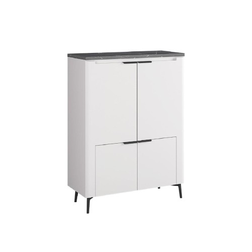 Βιτρίνα χαμηλή με 4 πόρτες ASTANA λευκό γυαλιστερό/ μαύρο μάρμαρο 91x40x125