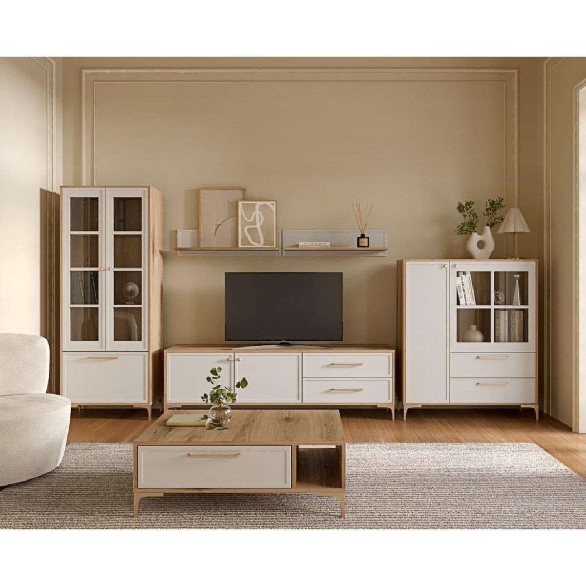 Έπιπλο TV ALBA κανέλα/ λευκό 175x40,5x56