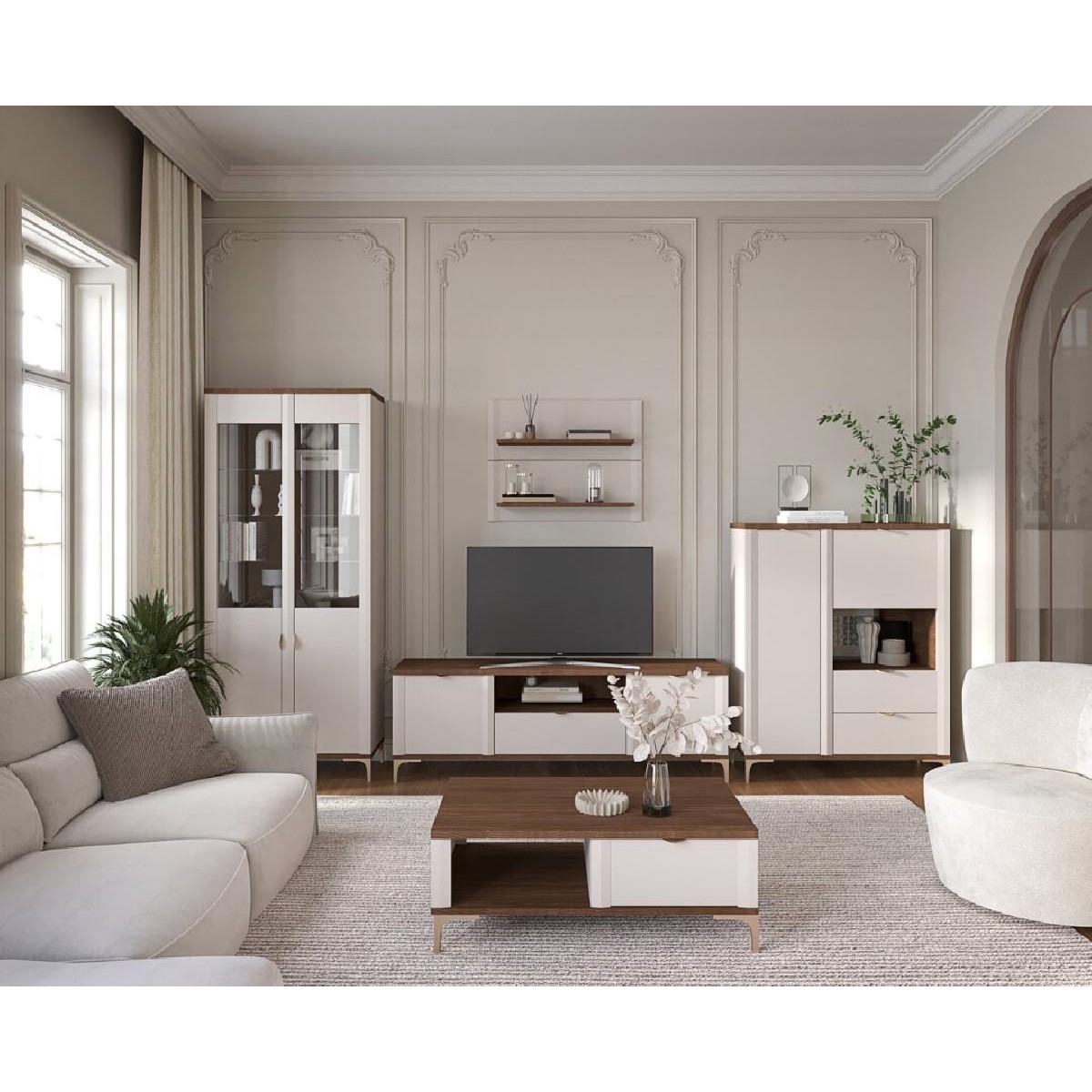 Βιτρίνα χαμηλή MANILA καρυδί/ κασμίρ 98x40x125