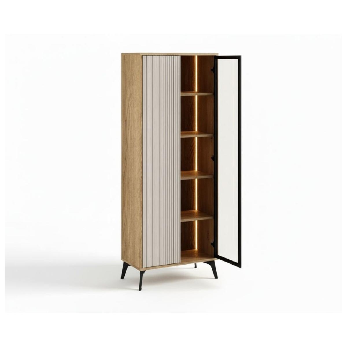 Βιτρίνα ψηλή με ενσωματωμένο φωτισμό LINA cremona/ lina μπεζ 68,5x179x35,5