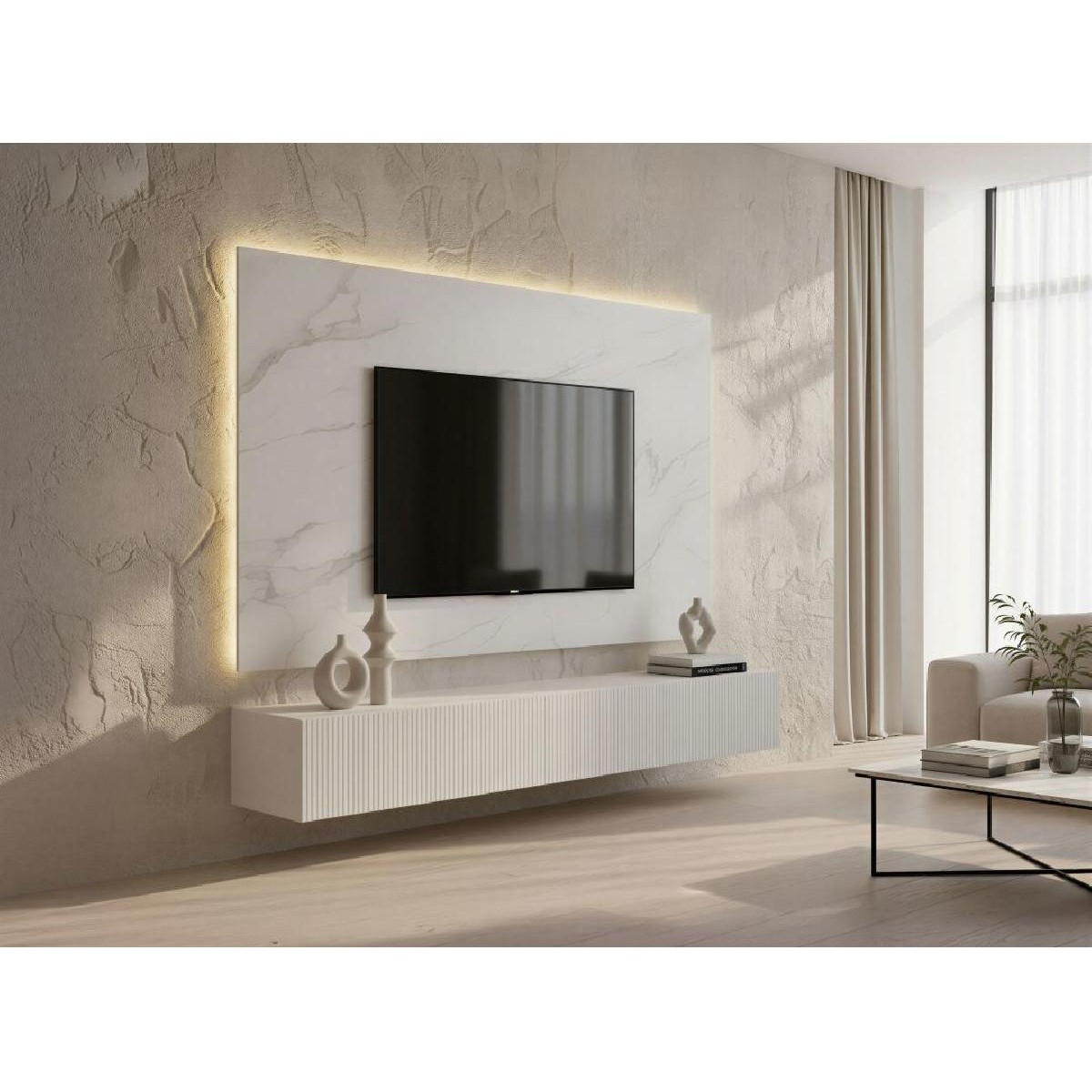 Επιτοίχιο έπιπλο TV LUNA lina λευκό 180x28x40