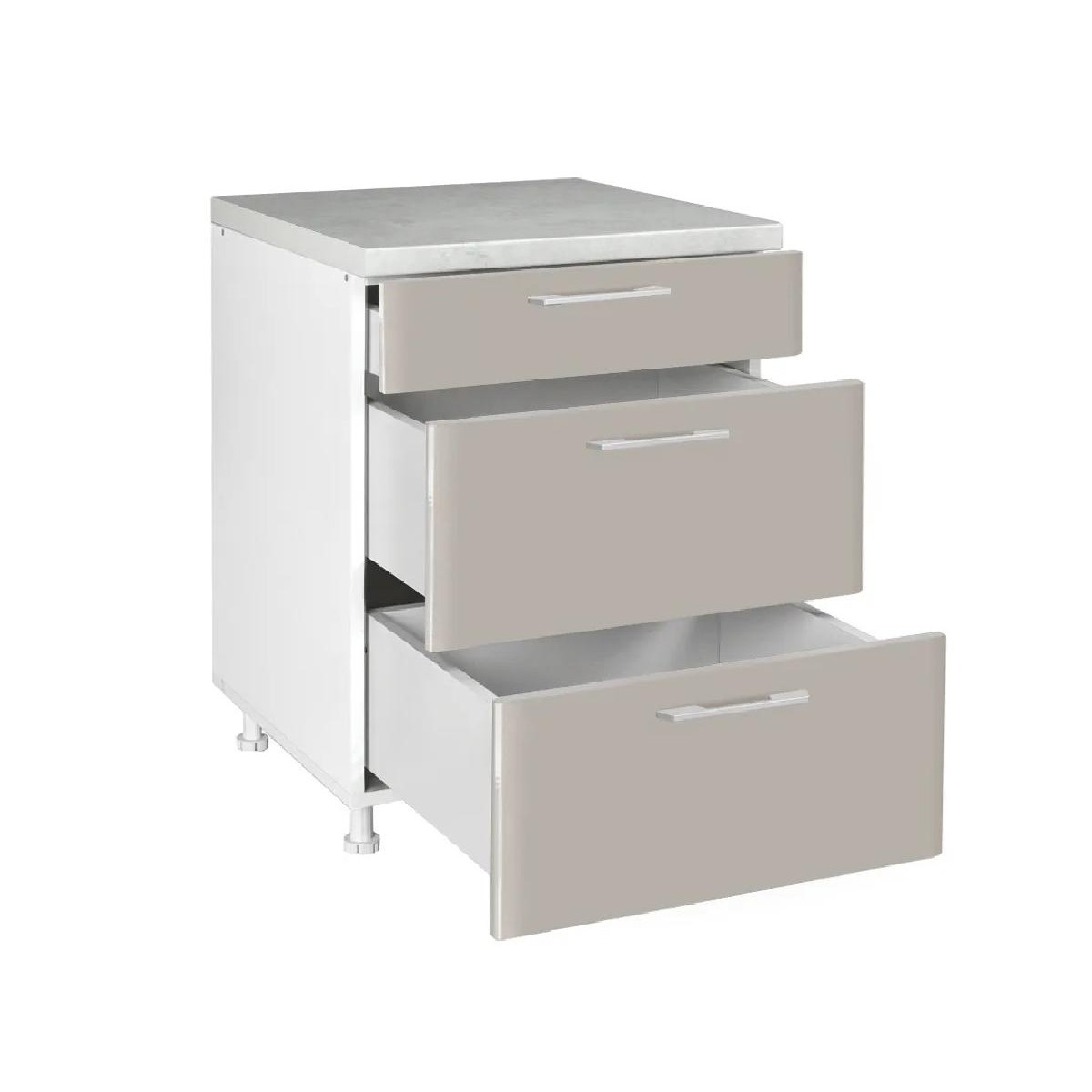 Επιδαπέδια συρταριέρα κουζίνας IN MDF D60 3F B Λευκό γυαλιστερό 60x60x85εκ.