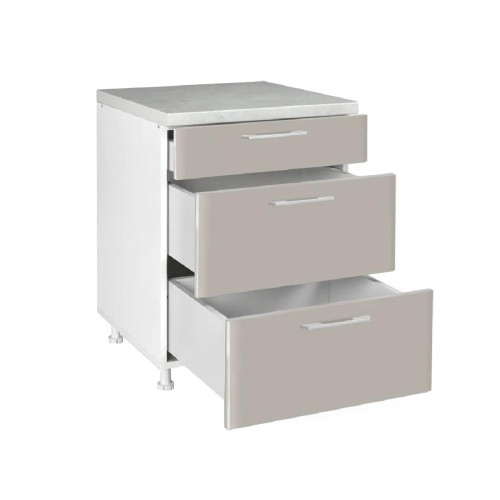 Επιδαπέδια συρταριέρα κουζίνας IN MDF D60 3F B Λευκό γυαλιστερό 60x60x85εκ.