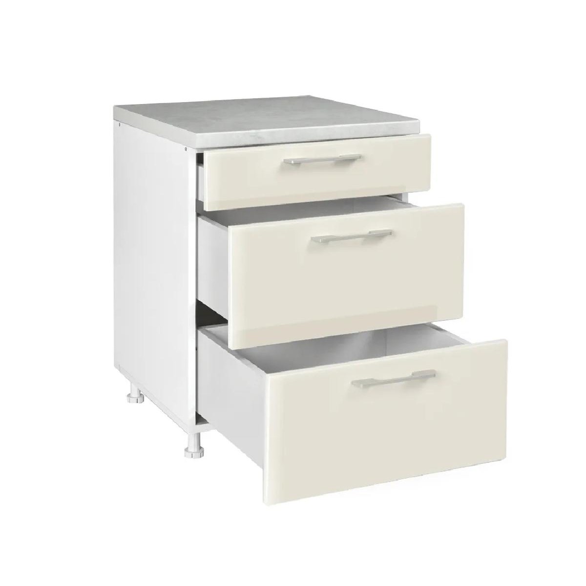 Επιδαπέδια συρταριέρα κουζίνας IN MDF D60 3F B Λευκό γυαλιστερό 60x60x85εκ.