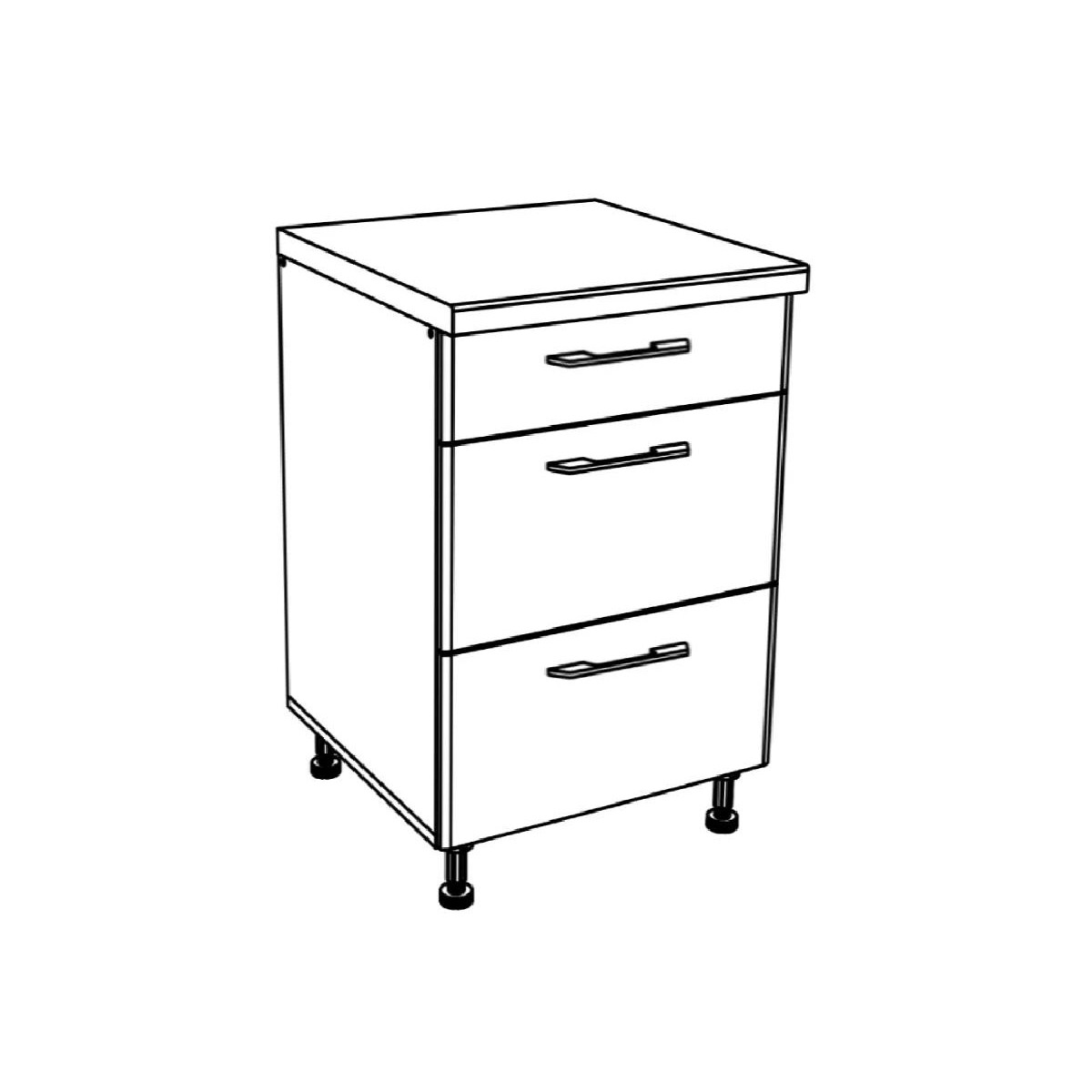 Επιδαπέδια συρταριέρα κουζίνας IN MDF D60 3F B Cashmere γυαλιστερό 60x60x85εκ.