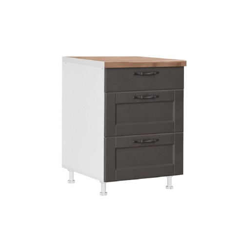 Επιδαπέδια συρταριέρα κουζίνας CONTEMPO D60 3F Γκρι ανθρακί 60x60x85εκ.