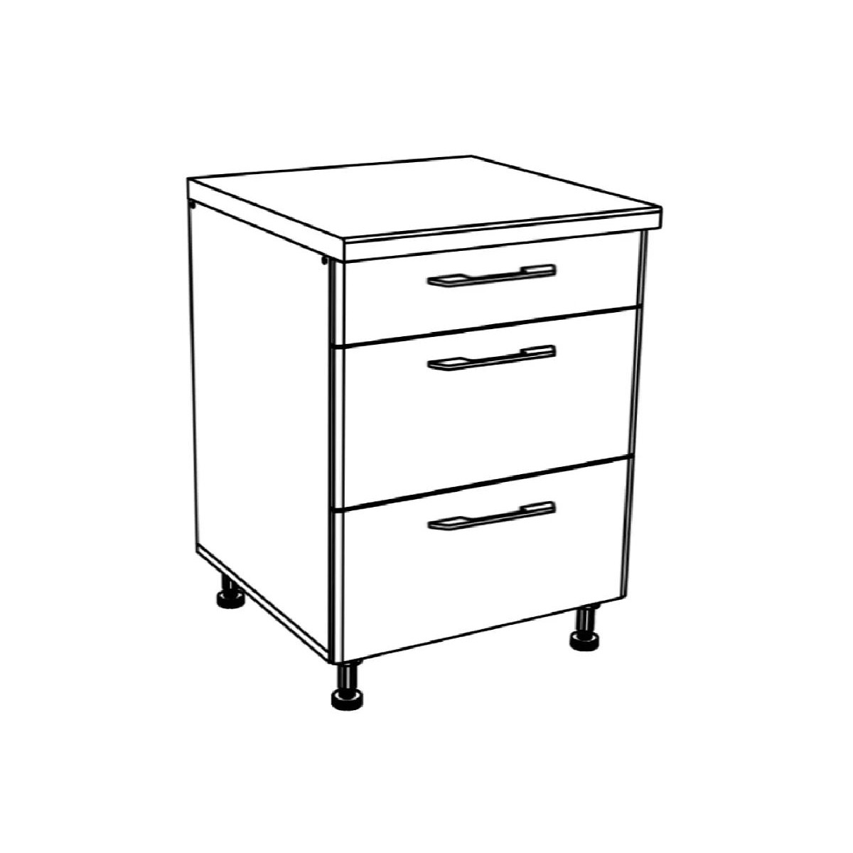 Επιδαπέδια συρταριέρα κουζίνας IN MDF D80 3F B Μπεζ γυαλιστερό 80x60x85εκ.