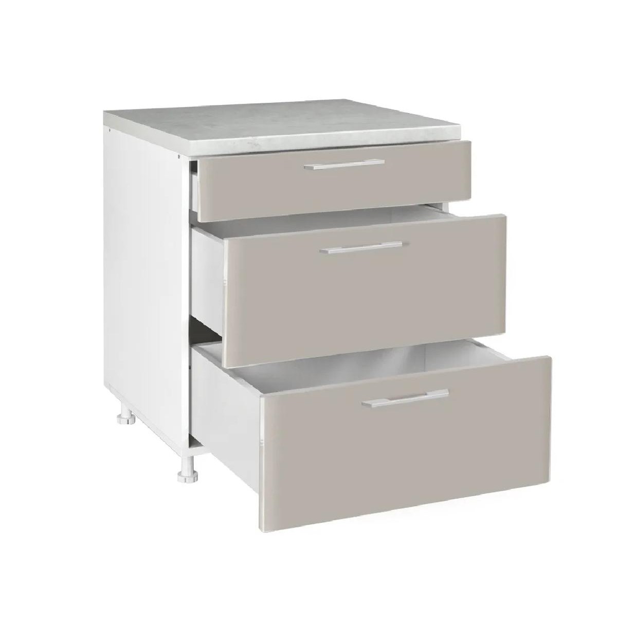 Επιδαπέδια συρταριέρα κουζίνας IN MDF D80 3F B Μπεζ γυαλιστερό 80x60x85εκ.