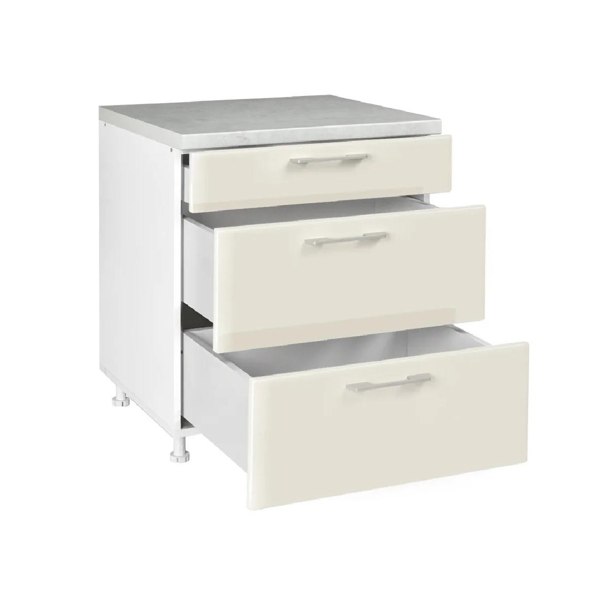 Επιδαπέδια συρταριέρα κουζίνας IN MDF D80 3F B Cashmere γυαλιστερό 80x60x85εκ.