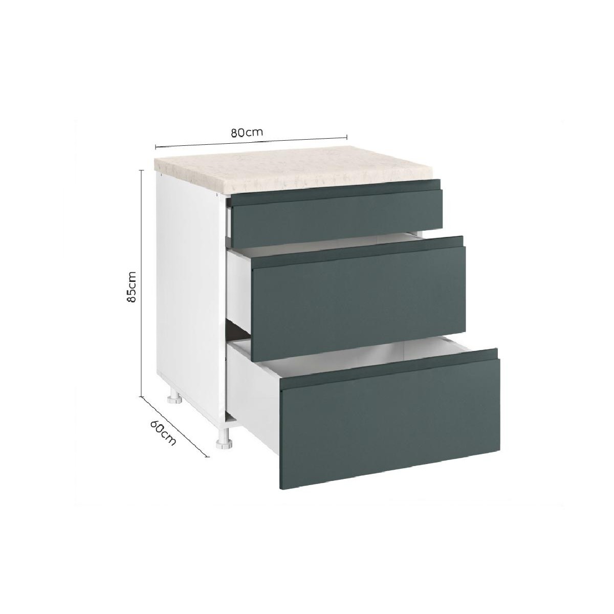 Επιδαπέδια συρταριέρα κουζίνας AURA D80 3F B Μπεζ 80x60x85εκ.