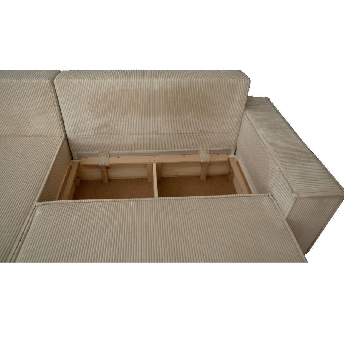 Αμφίδρομος γωνιακός καναπές MD- BAZEL με κρεβάτι και αποθηκευτικό χώρο κρεμ κοτλέ 255x170